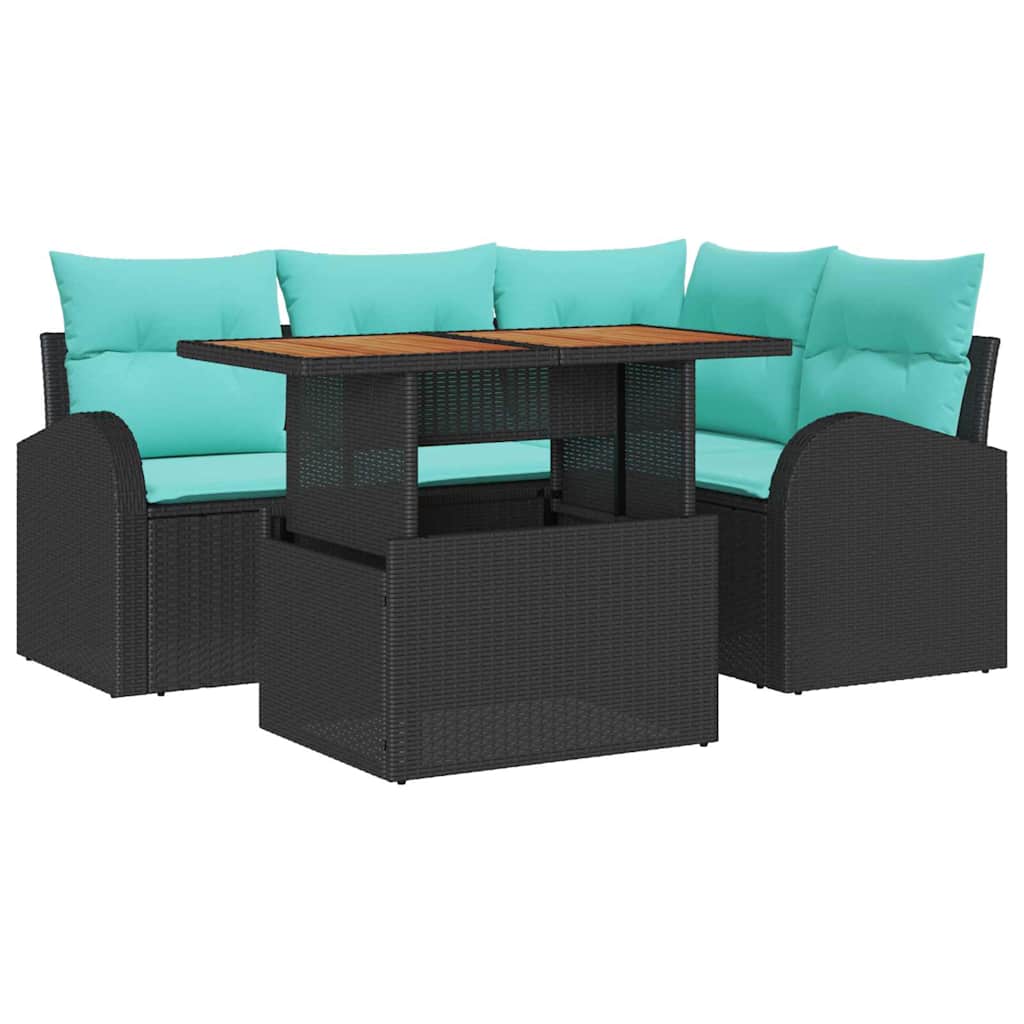 Garten-Sofa-Set Mit Speicher 5 Pcs Schwarz Poly Rattan