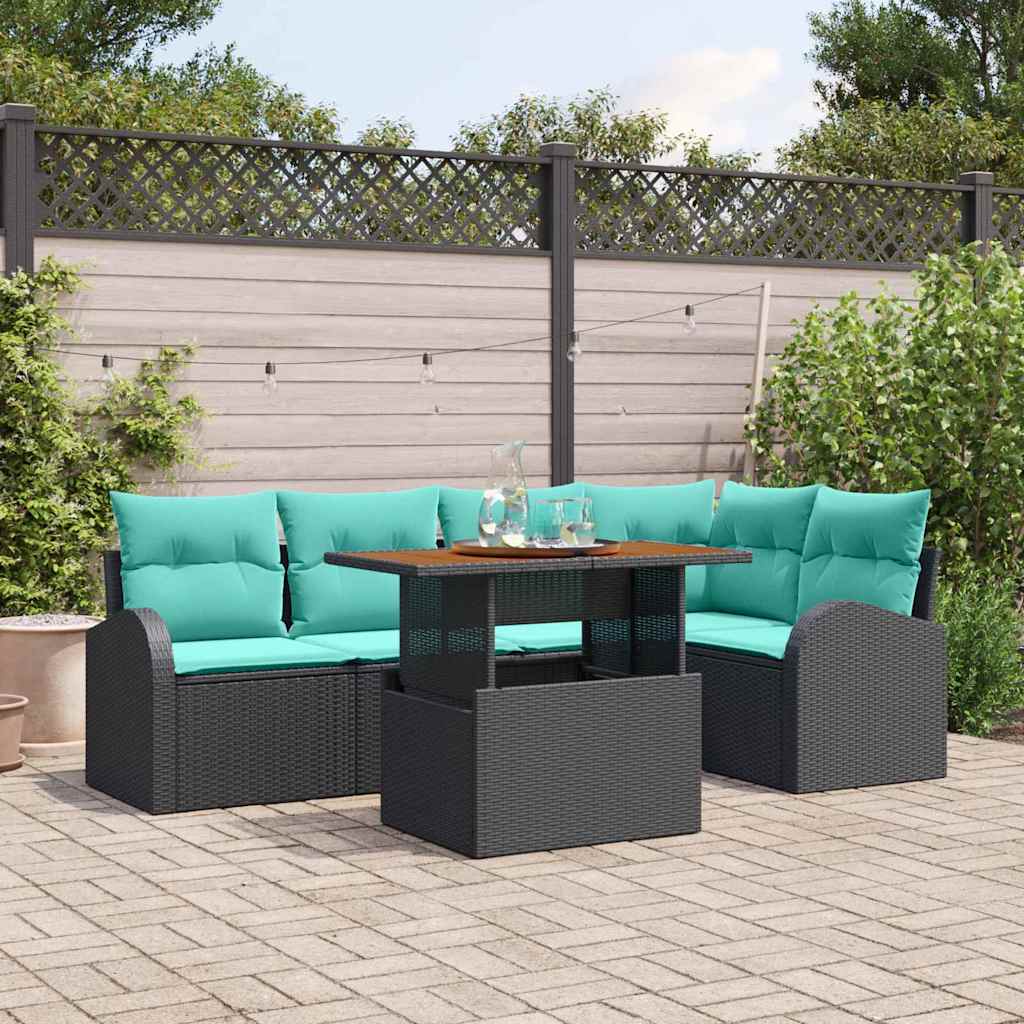 Garten-Sofa-Set Mit Speicher 6 Pcs Schwarz Poly Rattan