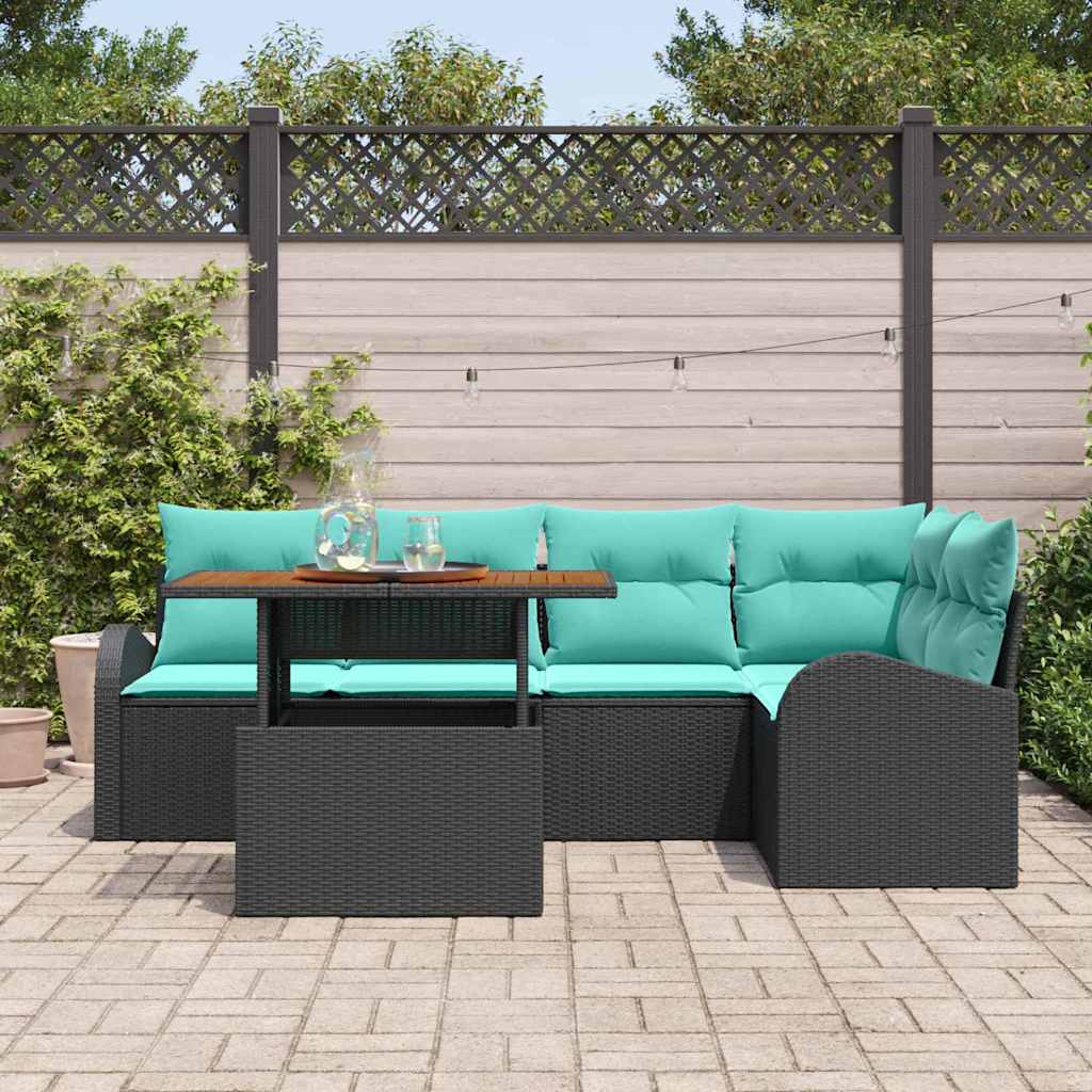 Garten-Sofa-Set Mit Speicher 6 Pcs Schwarz Poly Rattan