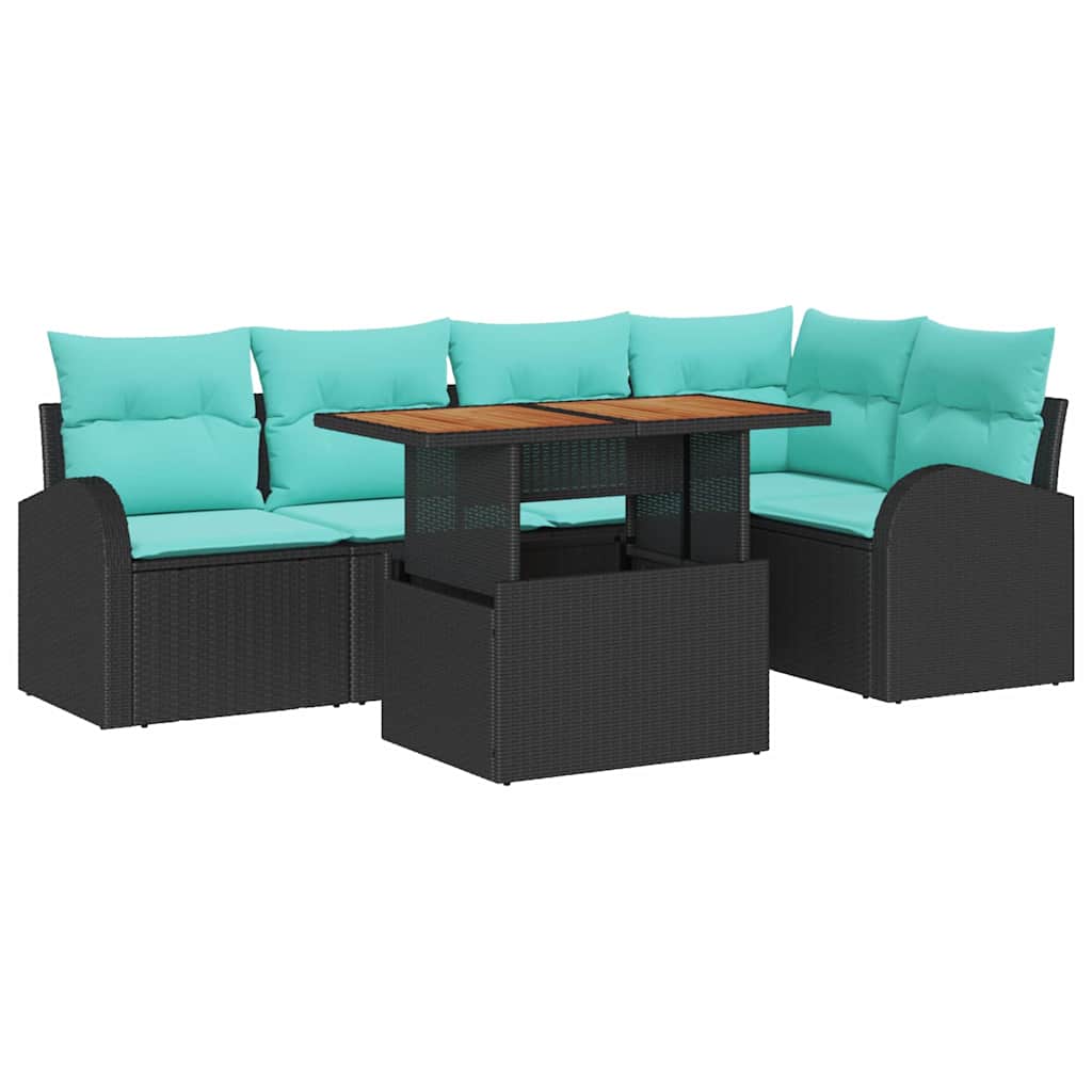 Garten-Sofa-Set Mit Speicher 6 Pcs Schwarz Poly Rattan