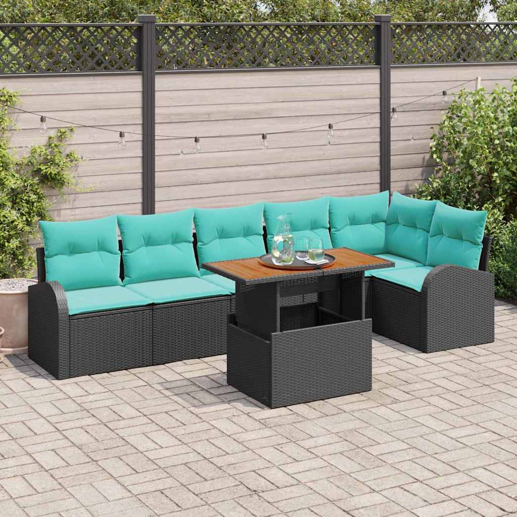 Garten-Sofa-Set Mit Speicher 7 Pcs Schwarz Poly Rattan