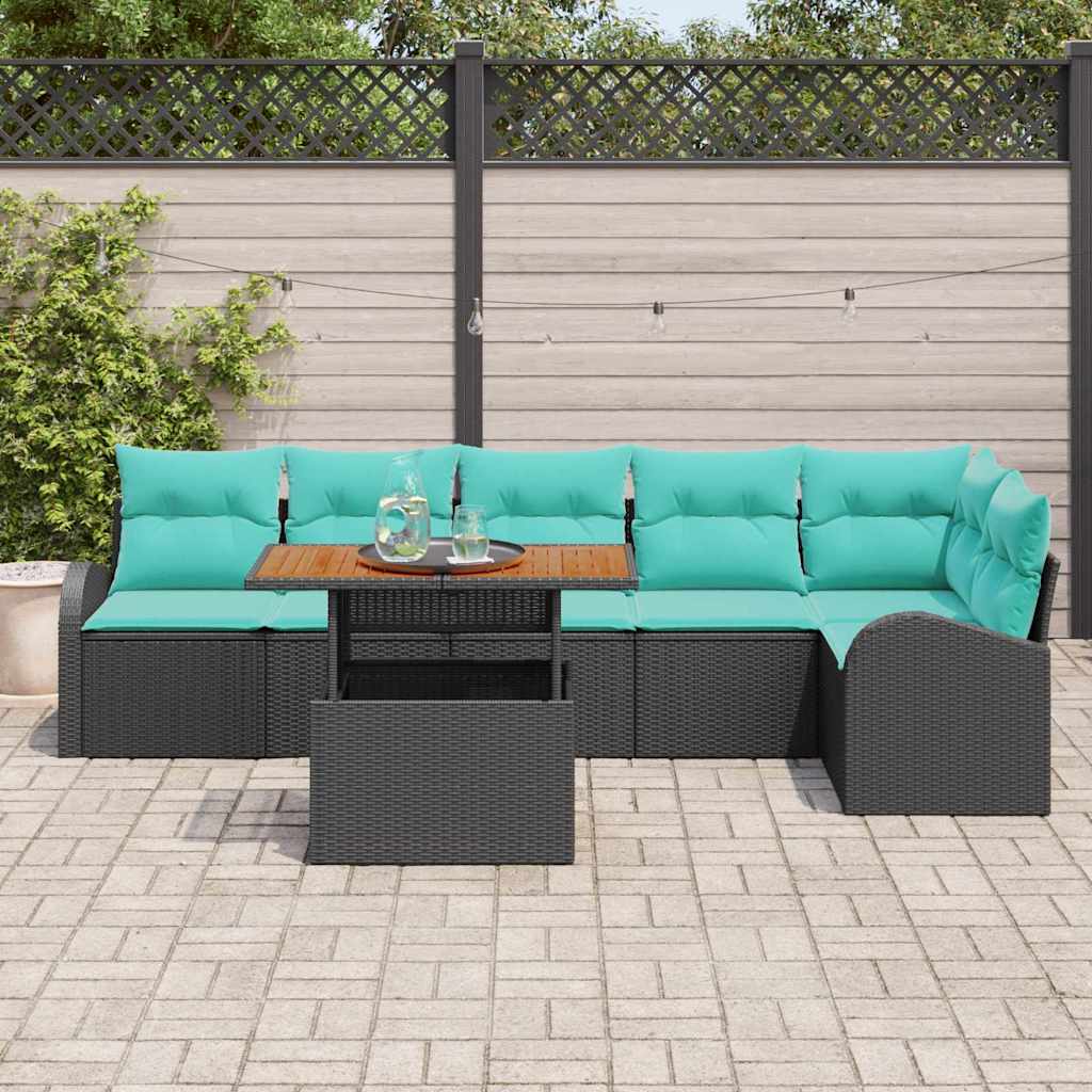 Garten-Sofa-Set Mit Speicher 7 Pcs Schwarz Poly Rattan