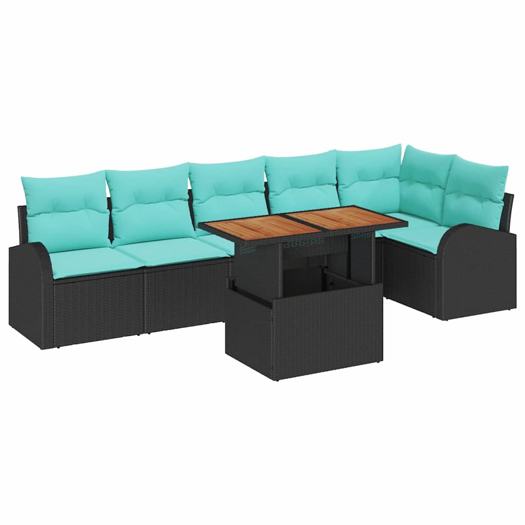 Garten-Sofa-Set Mit Speicher 7 Pcs Schwarz Poly Rattan