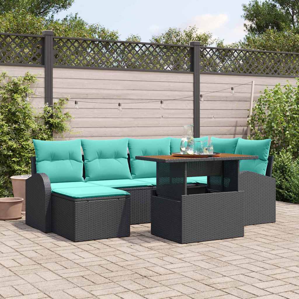 Garten-Sofa-Set Mit Speicher 7 Pcs Schwarz Poly Rattan