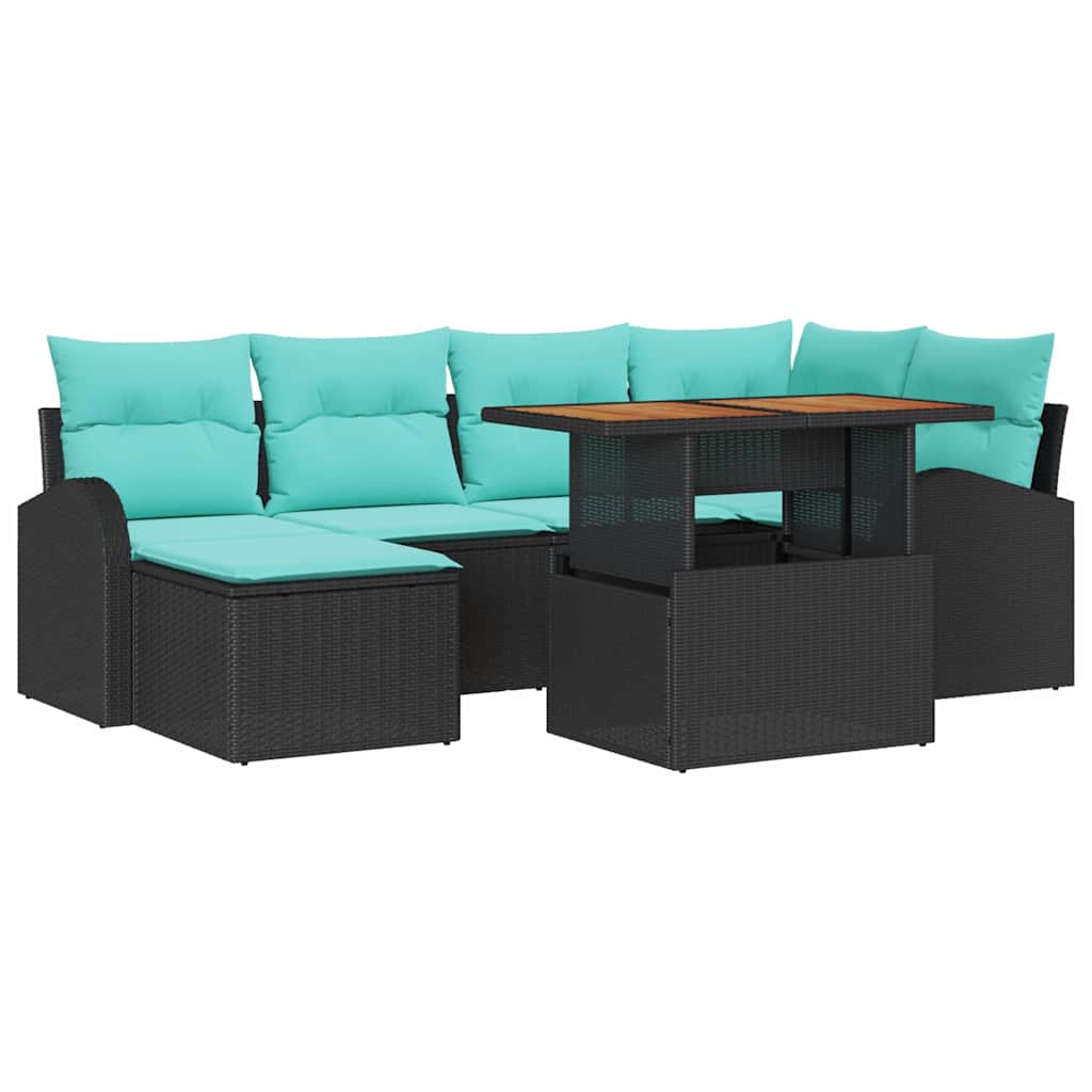 Garten-Sofa-Set Mit Speicher 7 Pcs Schwarz Poly Rattan