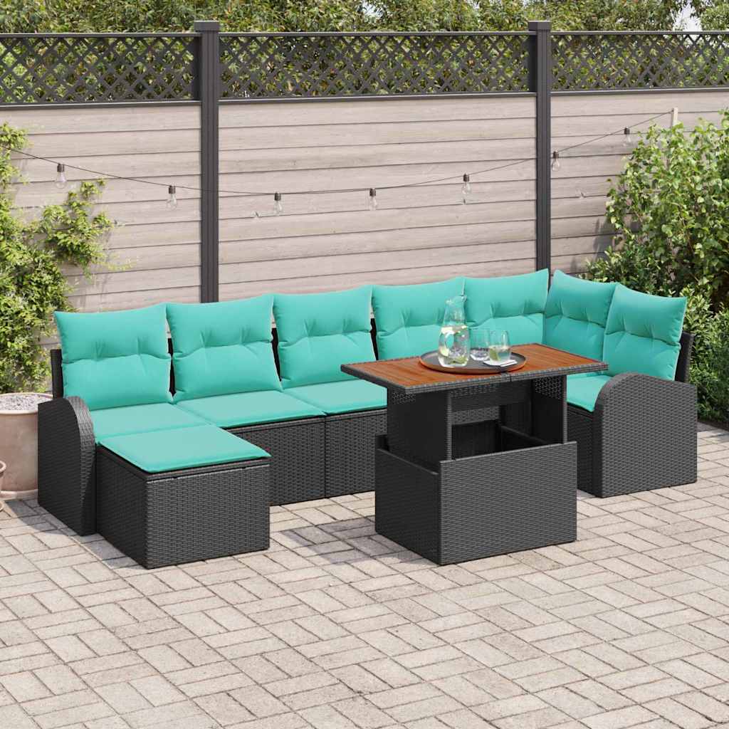 Garten-Sofa-Set 8 Pcs Schwarz Poly Rattan