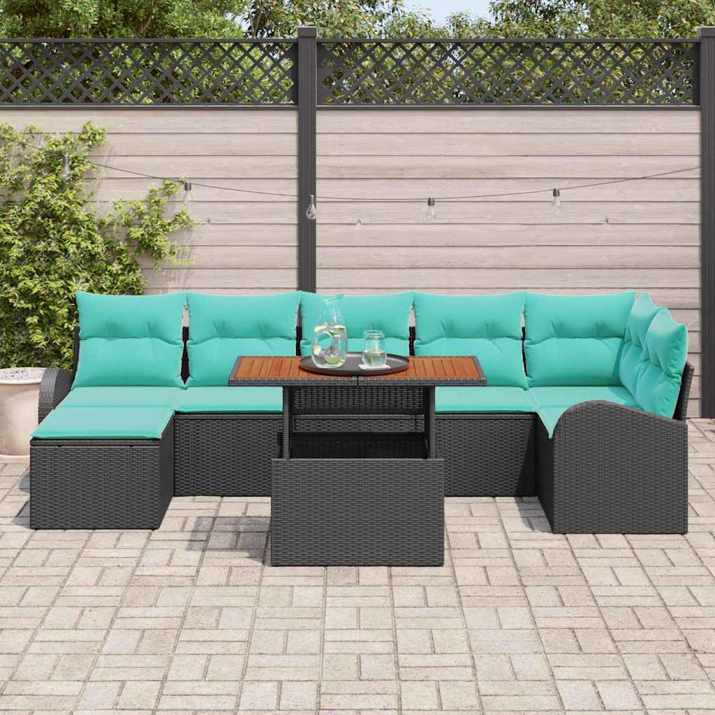 Garten-Sofa-Set 8 Pcs Schwarz Poly Rattan