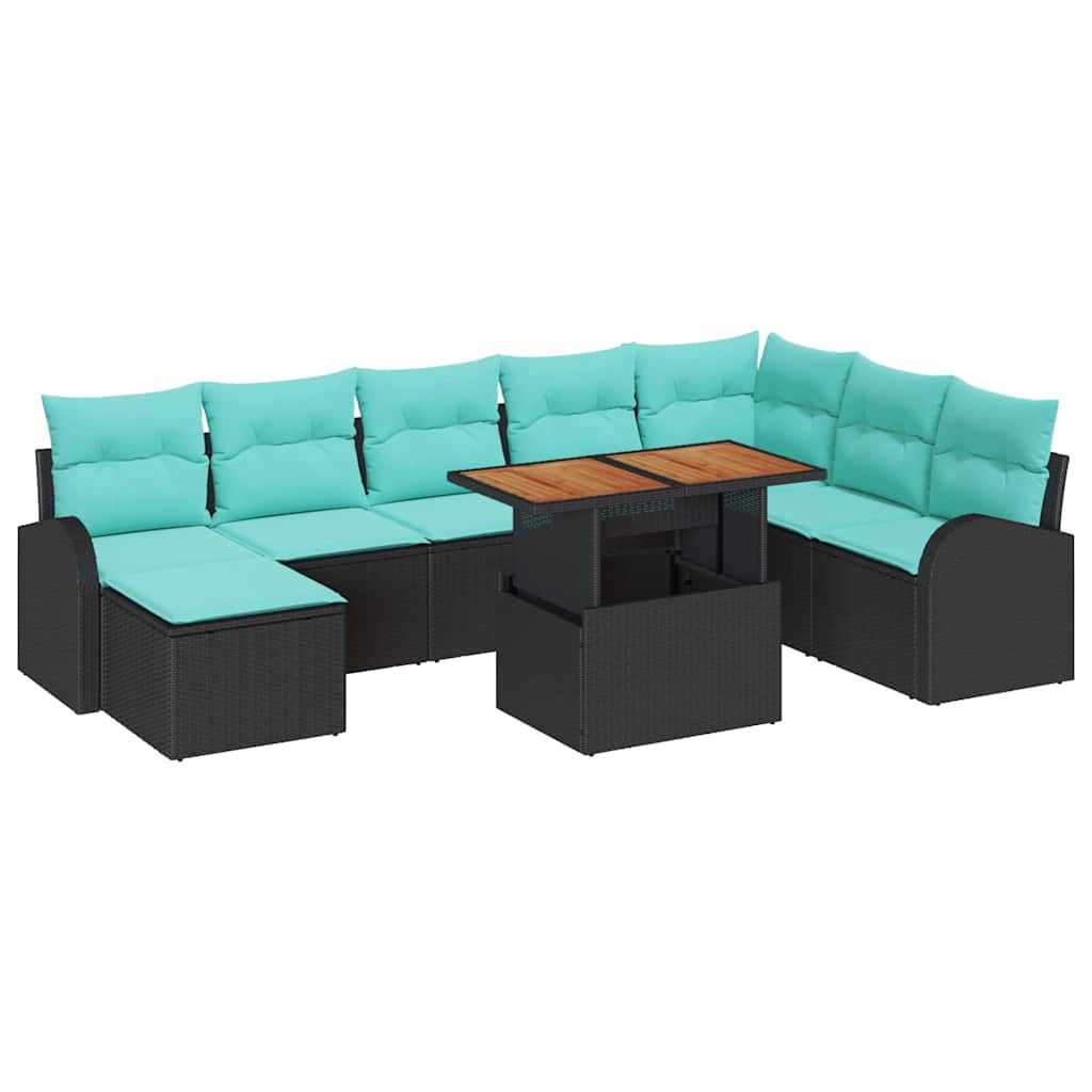 Garten-Sofa-Set Mit Speicher 9 Pcs Schwarz Poly Rattan