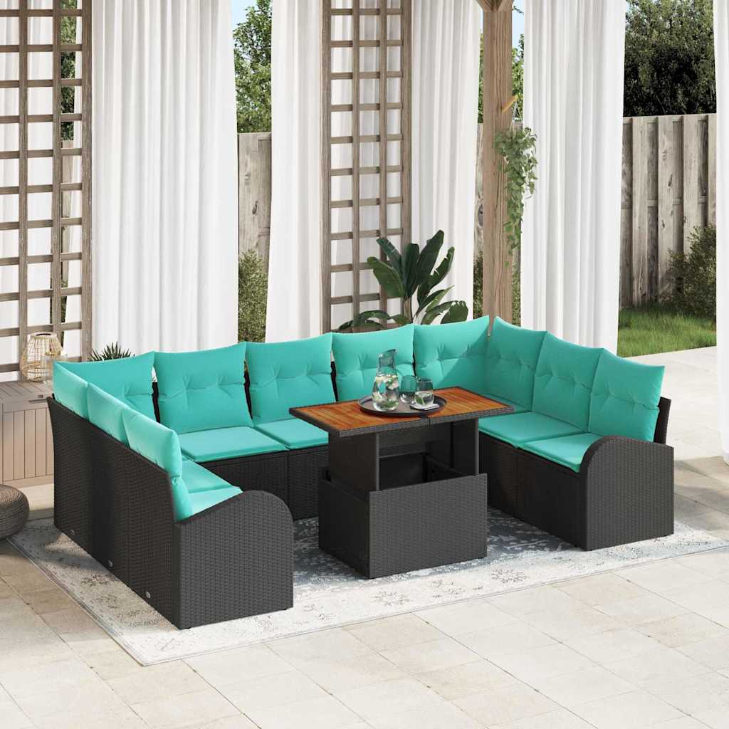 Garten-Sofa-Set Mit Speicher 10 Pcs Schwarz Poly Rattan