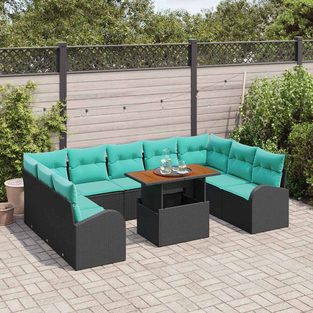 Garten-Sofa-Set Mit Speicher 10 Pcs Schwarz Poly Rattan