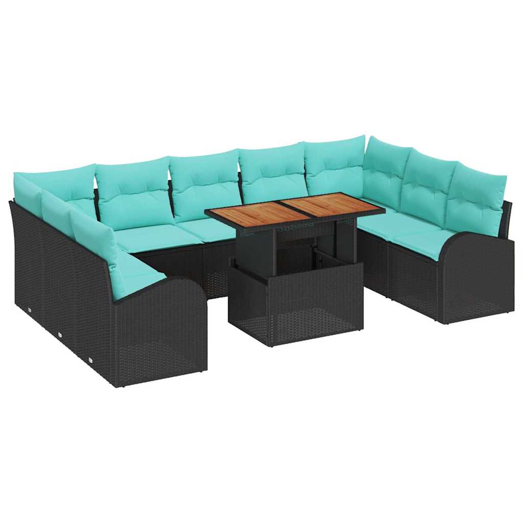 Garten-Sofa-Set Mit Speicher 10 Pcs Schwarz Poly Rattan