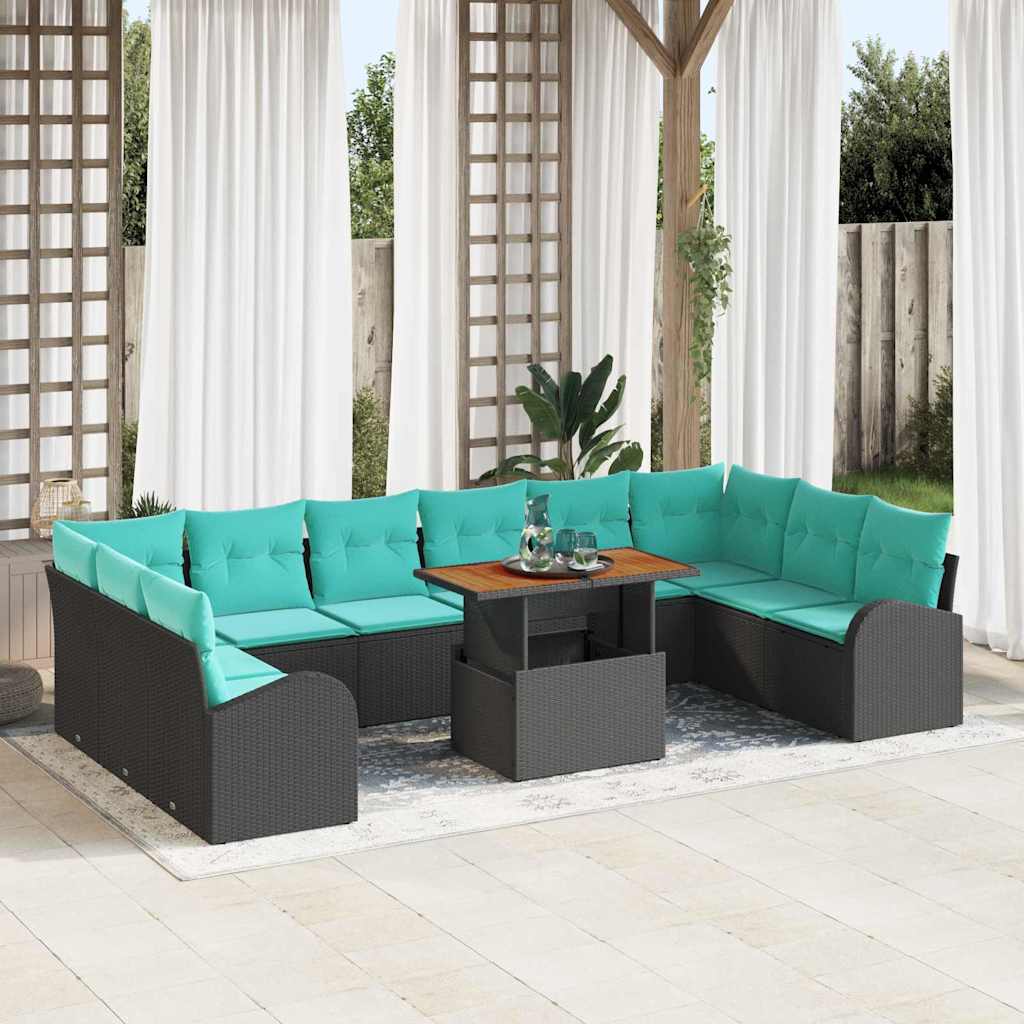Garten-Sofa-Set Mit Speicher 11 Pcs Schwarz Poly Rattan