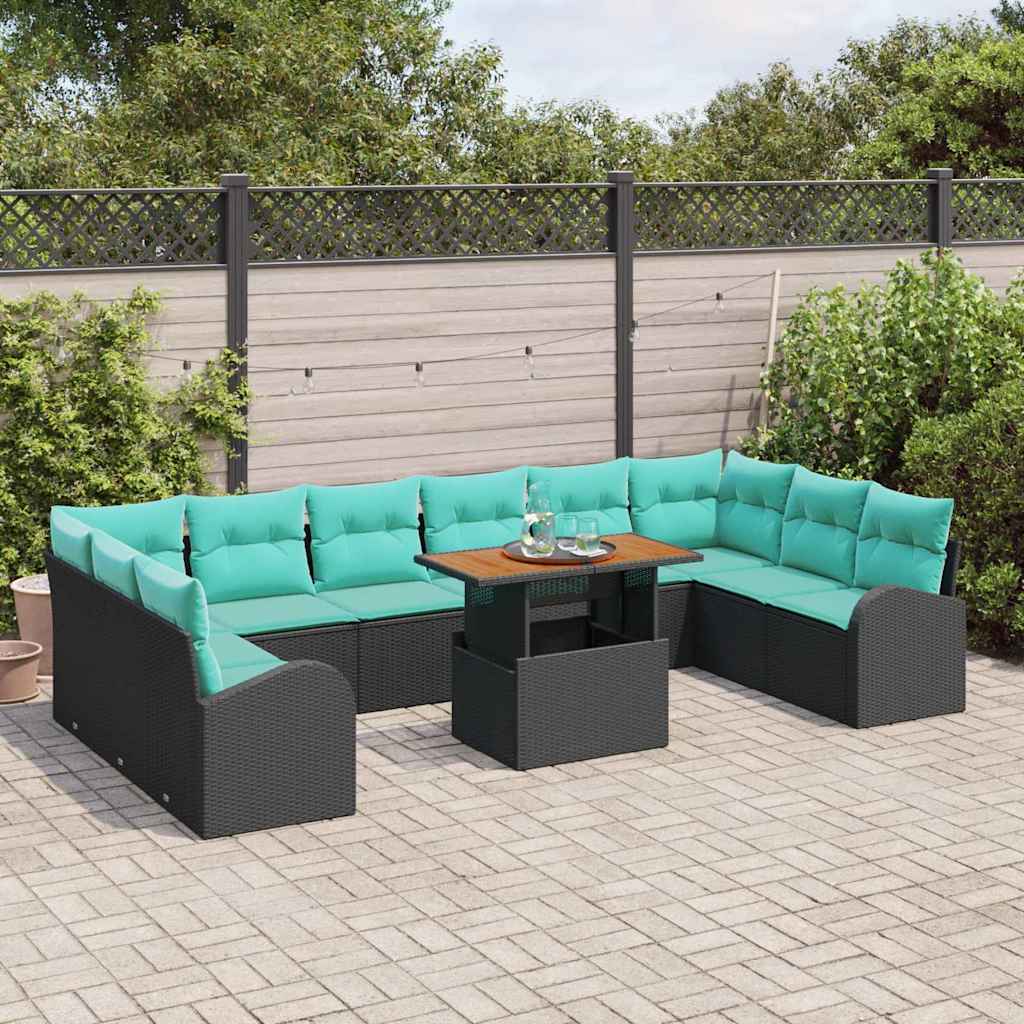 Garten-Sofa-Set Mit Speicher 11 Pcs Schwarz Poly Rattan