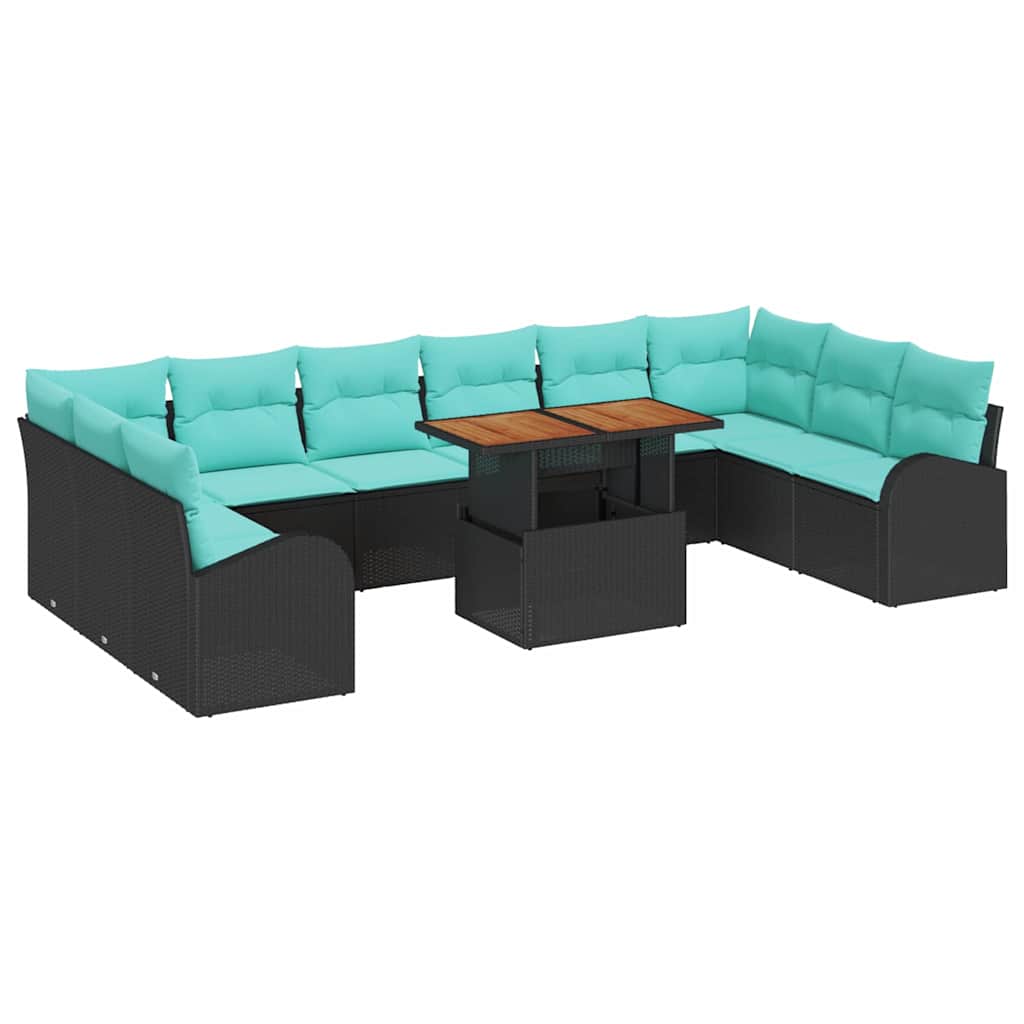 Garten-Sofa-Set Mit Speicher 11 Pcs Schwarz Poly Rattan
