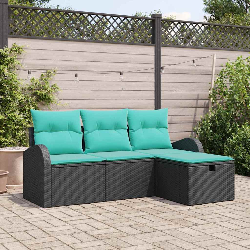 Gartensofa-Set Mit Kissen 4 Pcs Poly-Rattan
