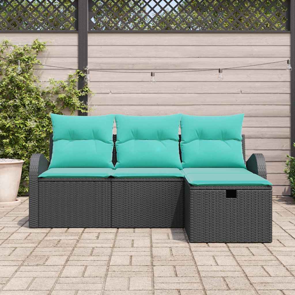 Gartensofa-Set Mit Kissen 4 Pcs Poly-Rattan