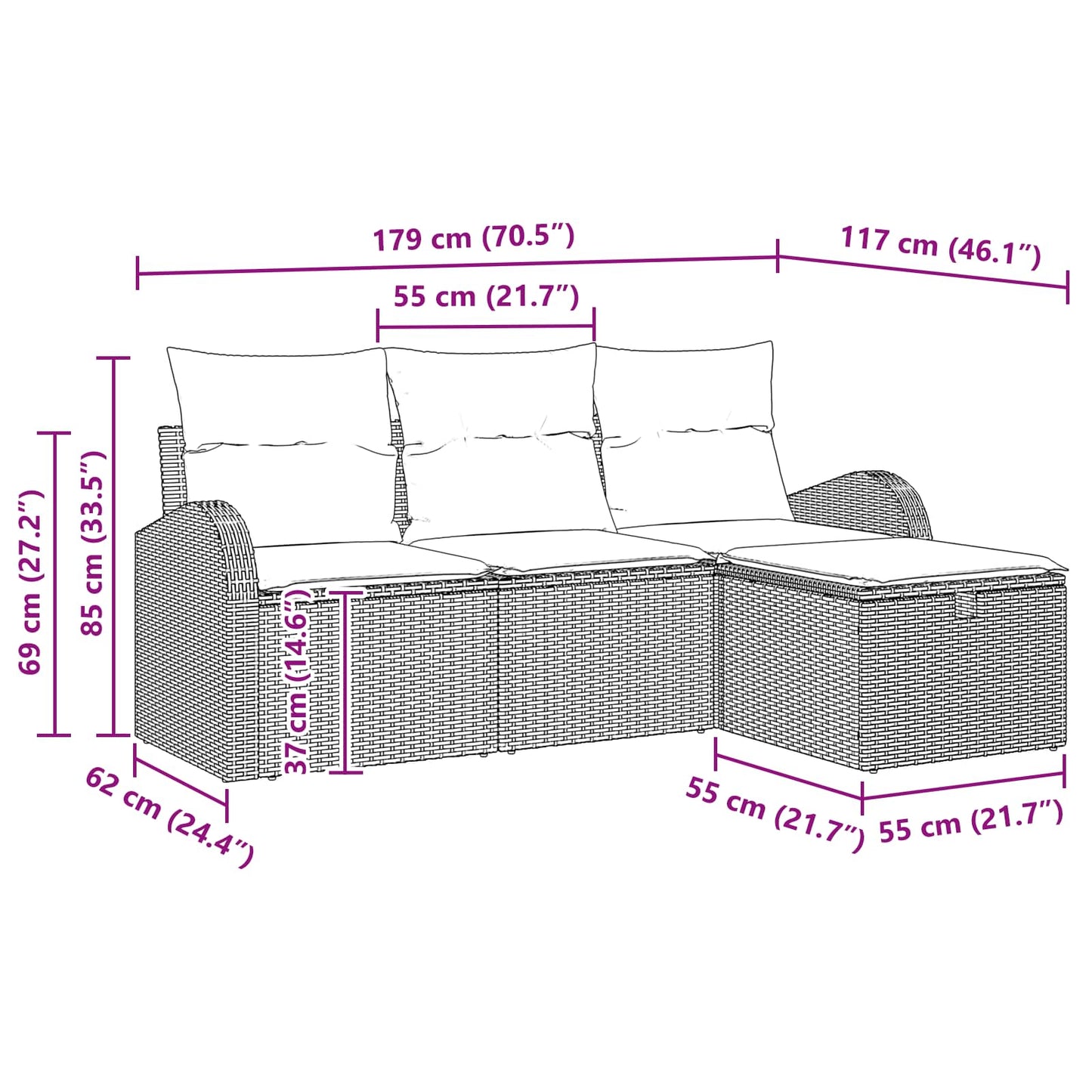 Gartensofa-Set Mit Kissen 4 Pcs Poly-Rattan