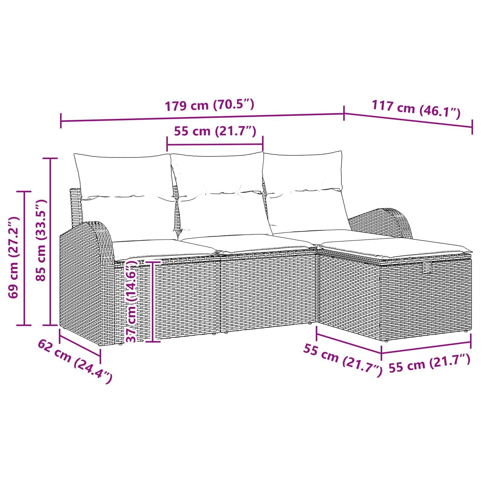 Gartensofa-Set Mit Kissen 4 Pcs Poly-Rattan