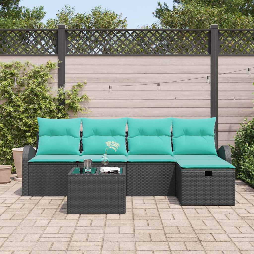Garten-Sofa-Set Mit Kissen 6 Pcs Poly Rattan