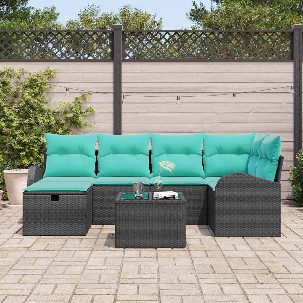 Garten-Sofa-Set Mit Kissen 7 Pcs Poly Rattan