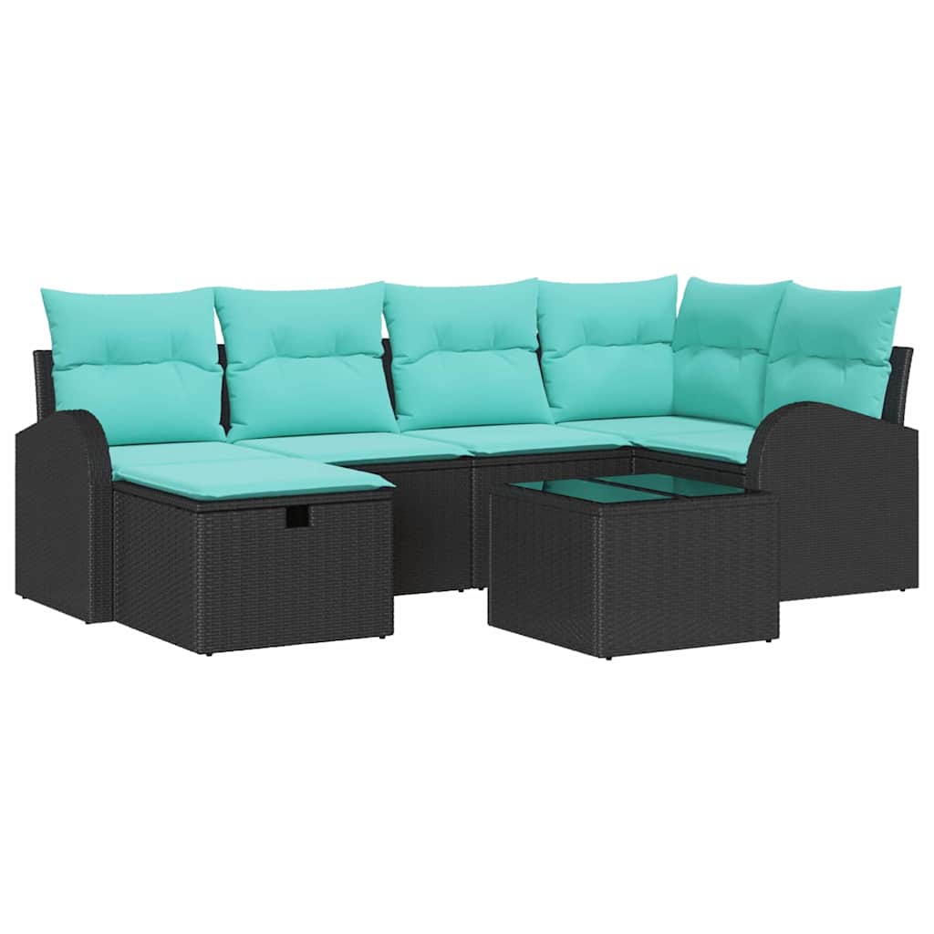 Garten-Sofa-Set Mit Kissen 7 Pcs Poly Rattan