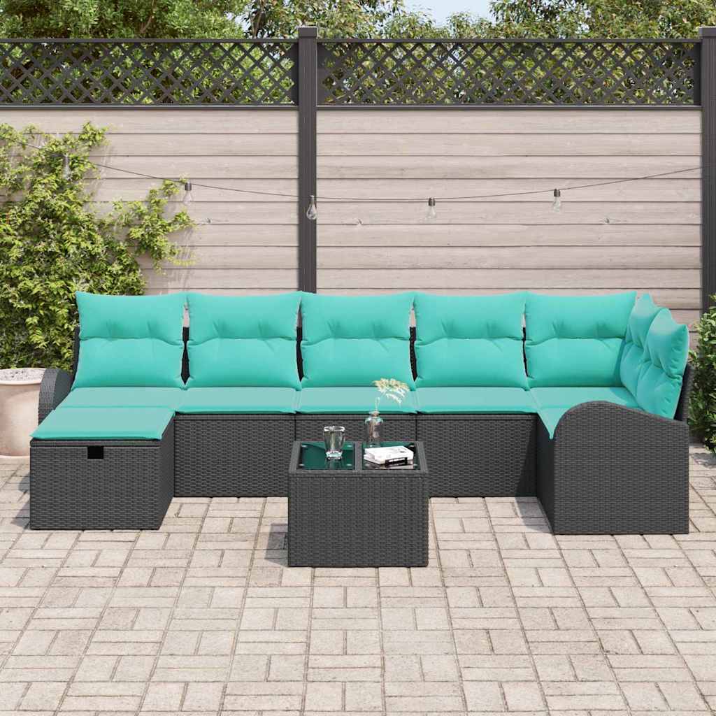Garten-Sofa-Set Mit Kissen 8 Pcs Poly Rattan