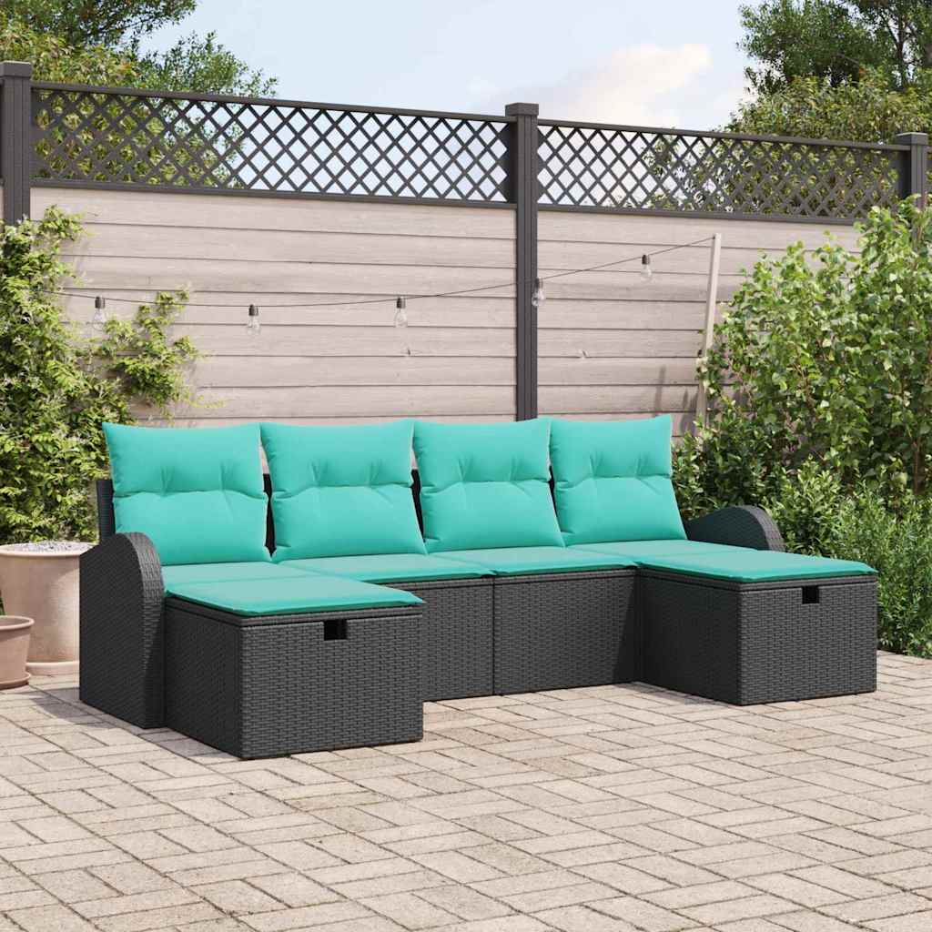 Gartensofa-Set Mit Kissen 6 Pcs Poly-Rattan