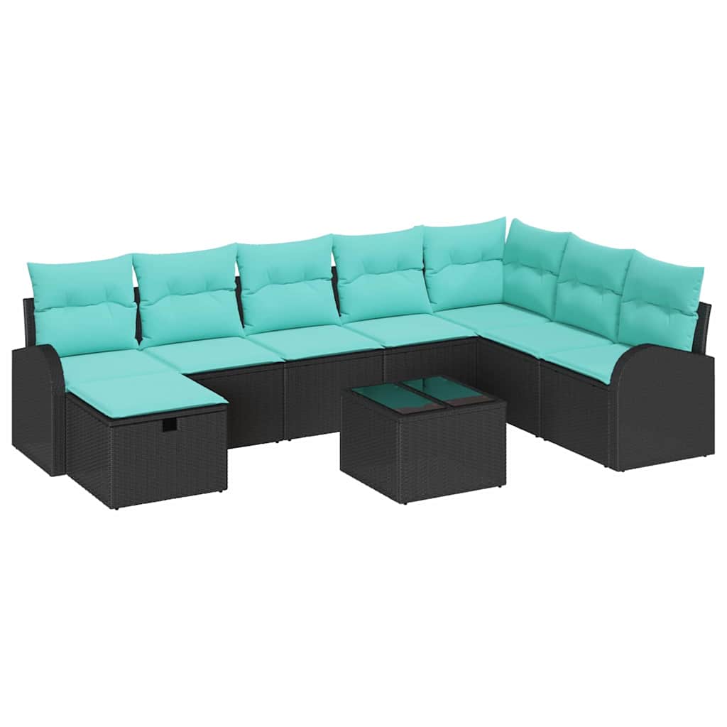 Garten-Sofa-Set Mit Kissen 9 Pcs Poly Rattan