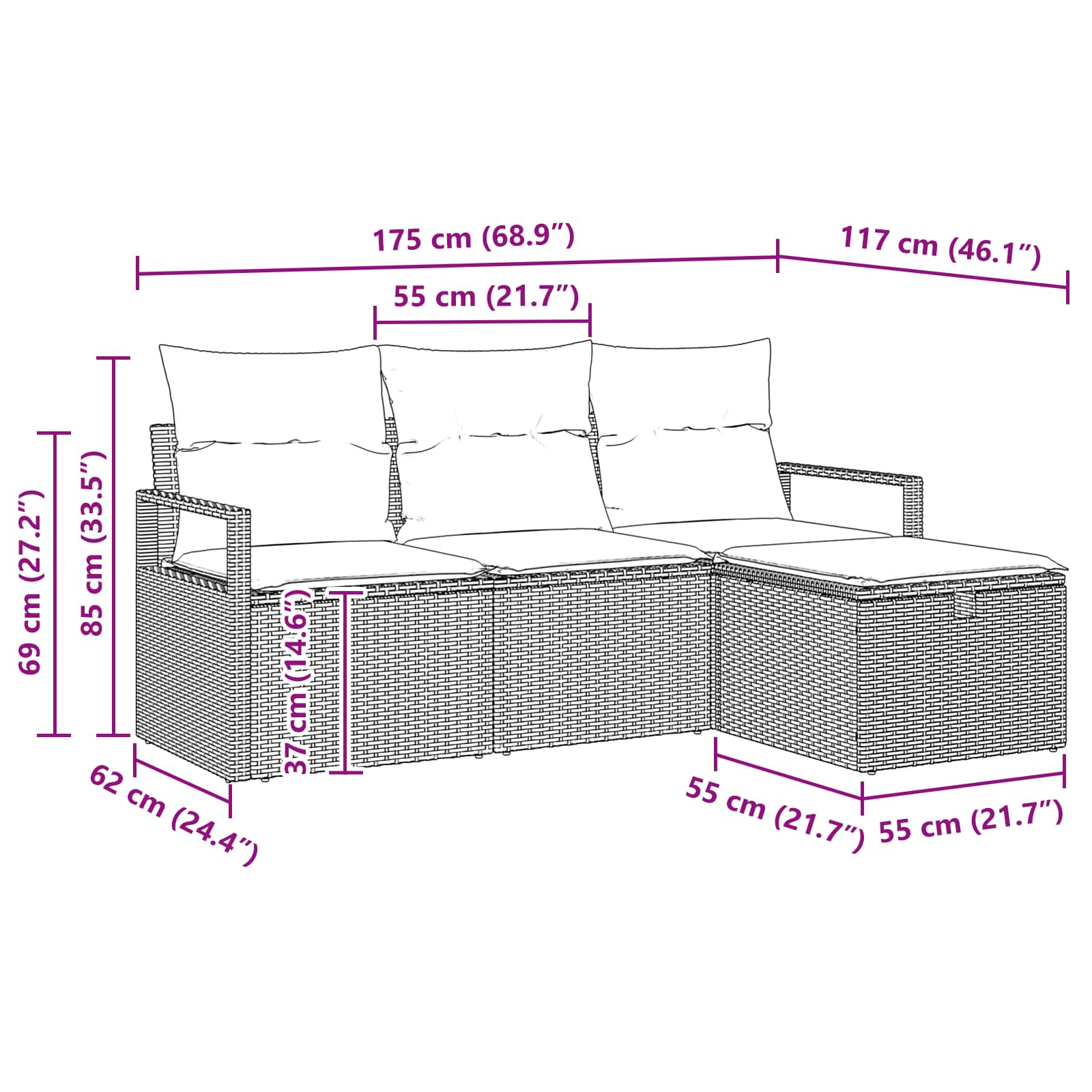 Gartensofa-Set Mit Kissen Mit Speicher 4 Pcs Poly-Rattan