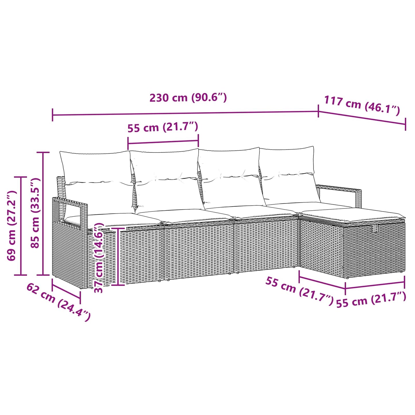 Gartensofa-Set Mit Kissen Mit Speicher 5 Pcs Poly-Rattan