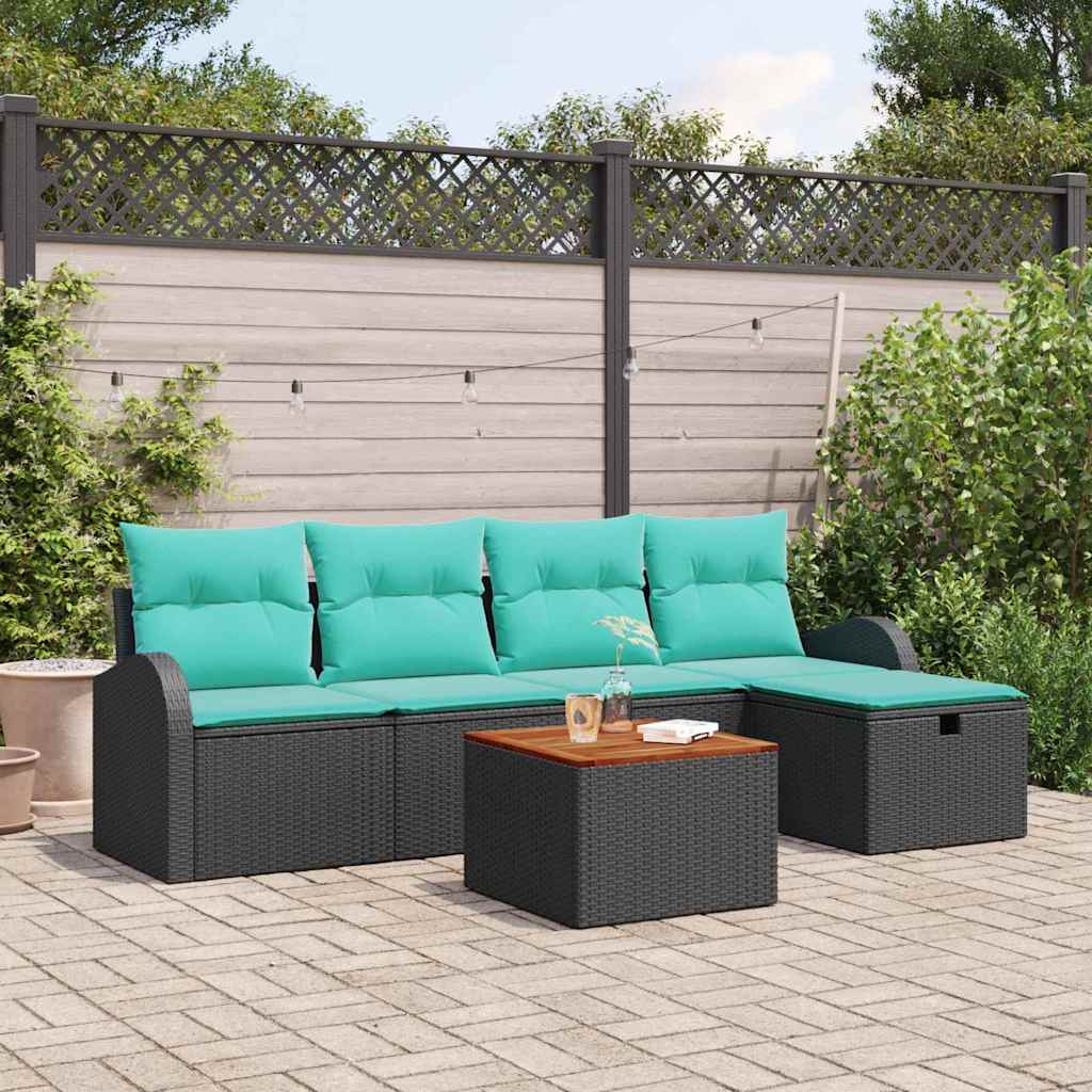 Garten-Sofa-Set Mit Kissen 6 Pcs Poly Rattan