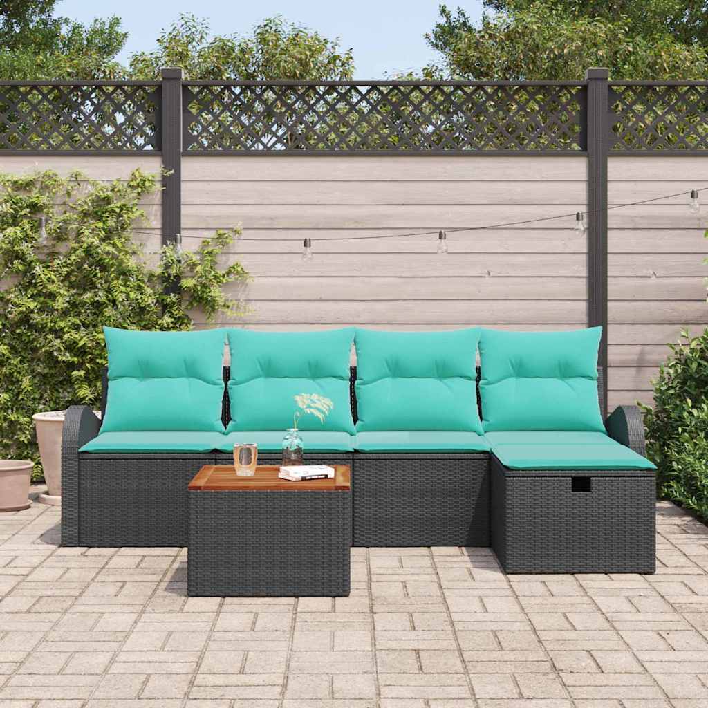Garten-Sofa-Set Mit Kissen 6 Pcs Poly Rattan
