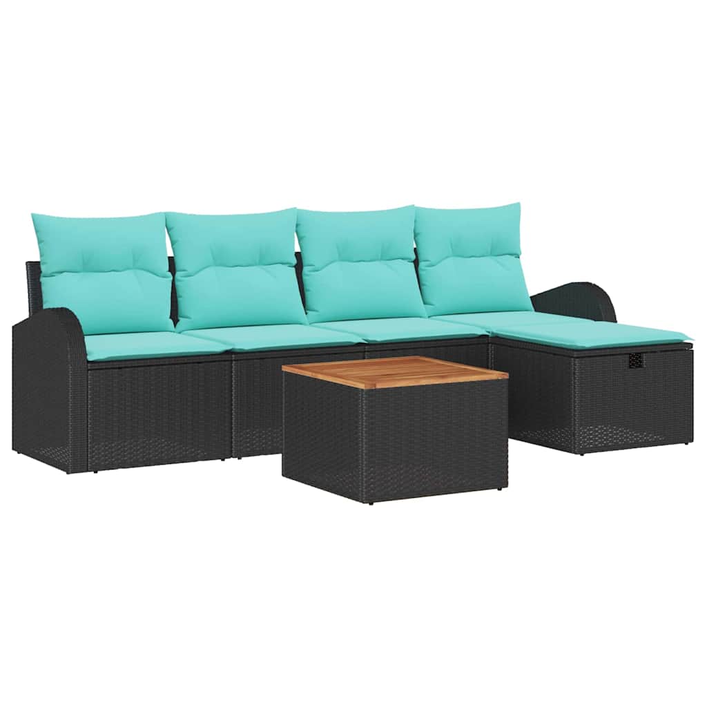Garten-Sofa-Set Mit Kissen 6 Pcs Poly Rattan