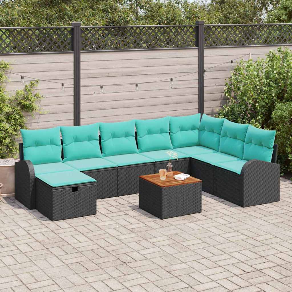 Gartensofa-Set Mit Kissen 9 Pcs Poly Rattan