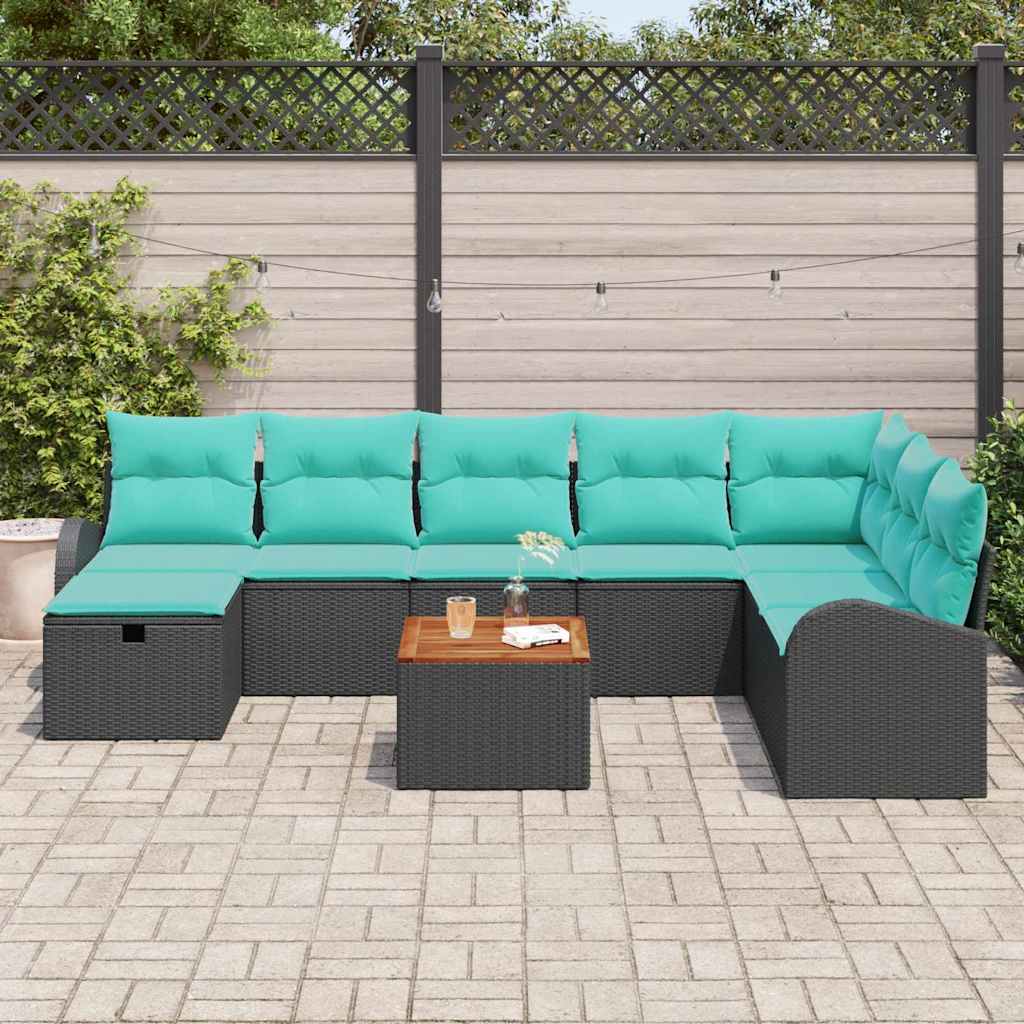 Gartensofa-Set Mit Kissen 9 Pcs Poly Rattan
