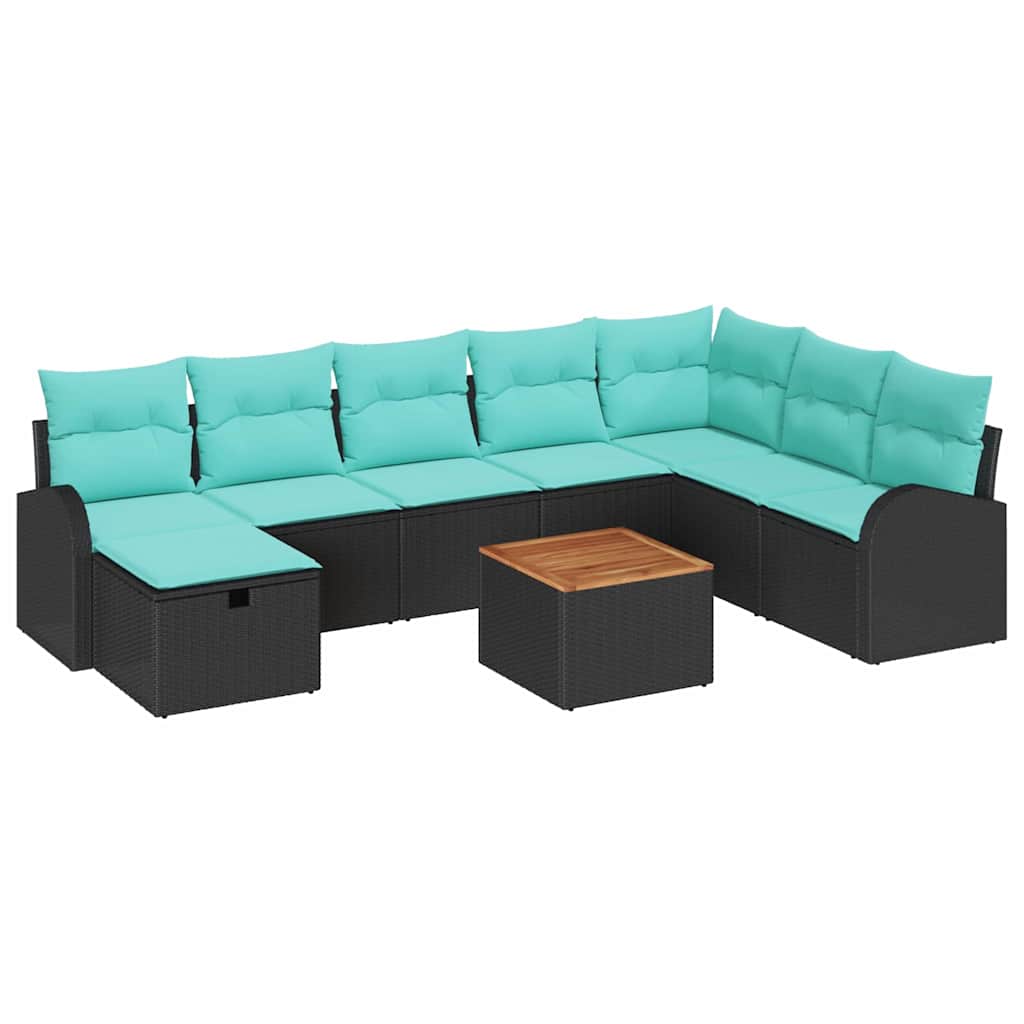 Gartensofa-Set Mit Kissen 9 Pcs Poly Rattan