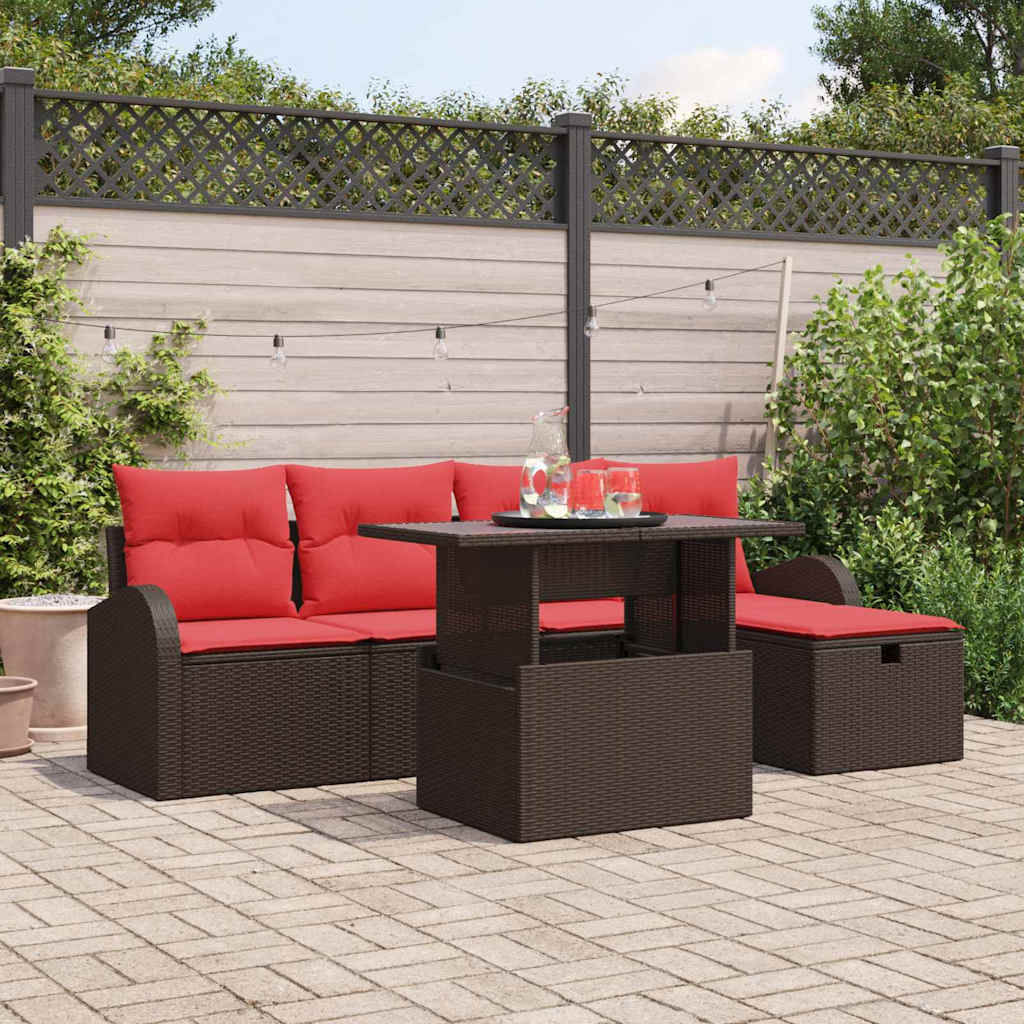 Garten-Sofa-Set Mit Kissen 6 Pcs Poly Rattan