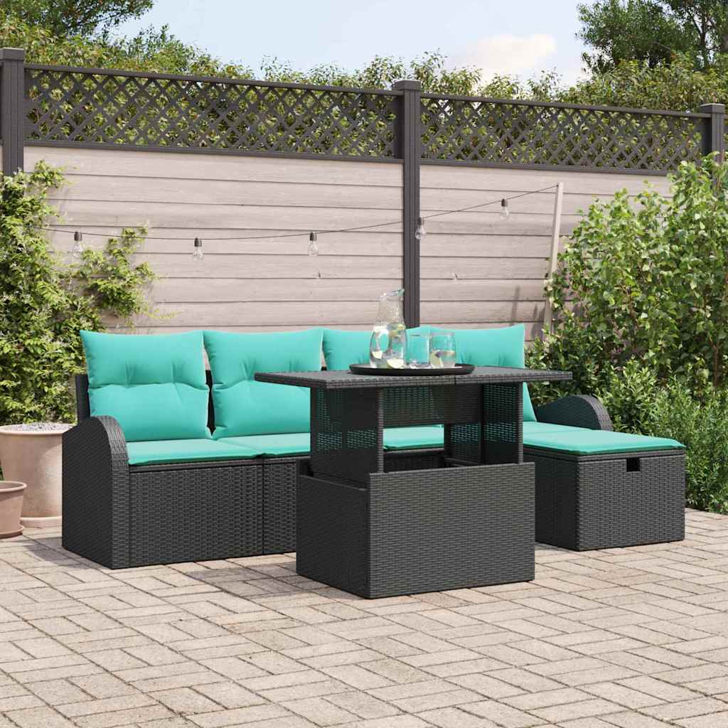 Garten-Sofa-Set Mit Kissen 6 Pcs Poly Rattan