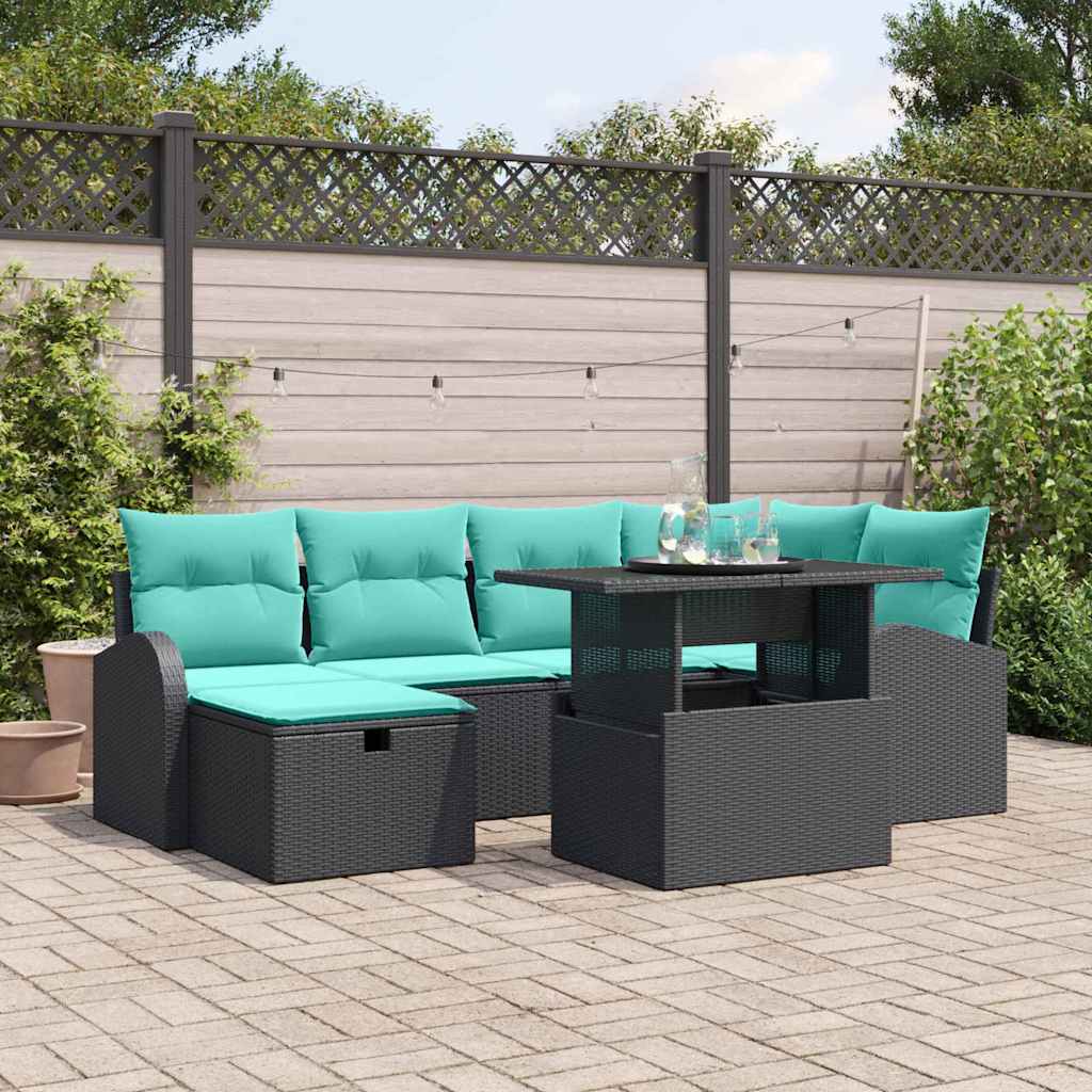 Garten-Sofa-Set Mit Kissen 7 Pcs Poly Rattan