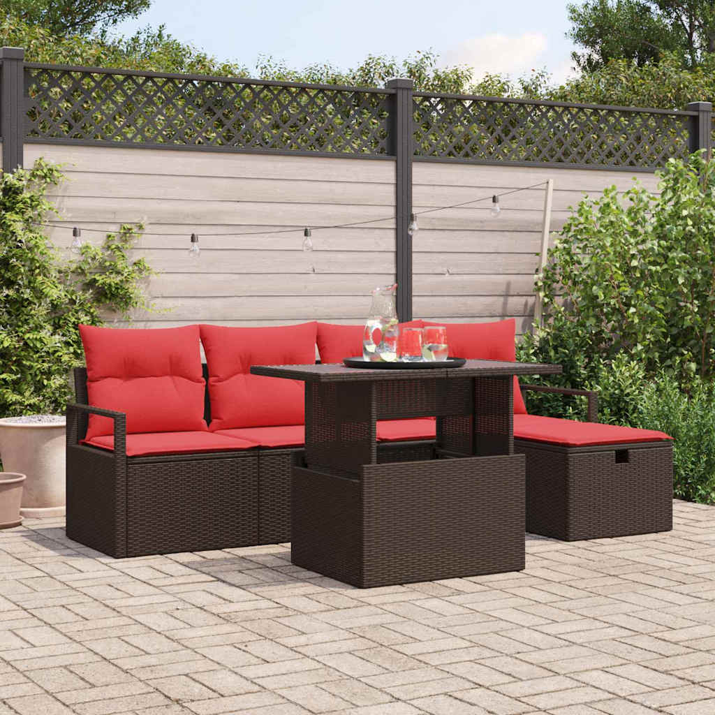 Garten-Sofa-Set Mit Kissen Mit Speicher 6 Pcs Poly Rattan