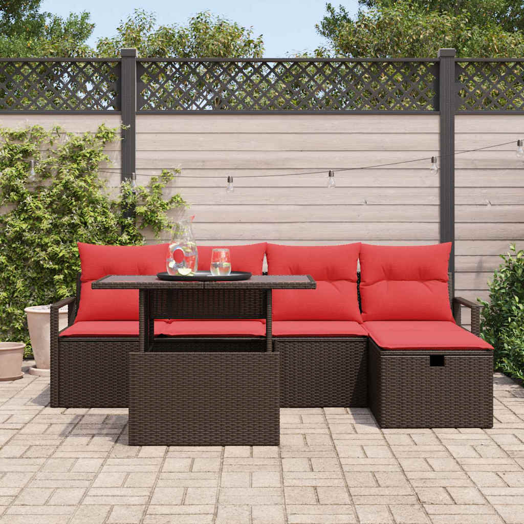 Garten-Sofa-Set Mit Kissen Mit Speicher 6 Pcs Poly Rattan