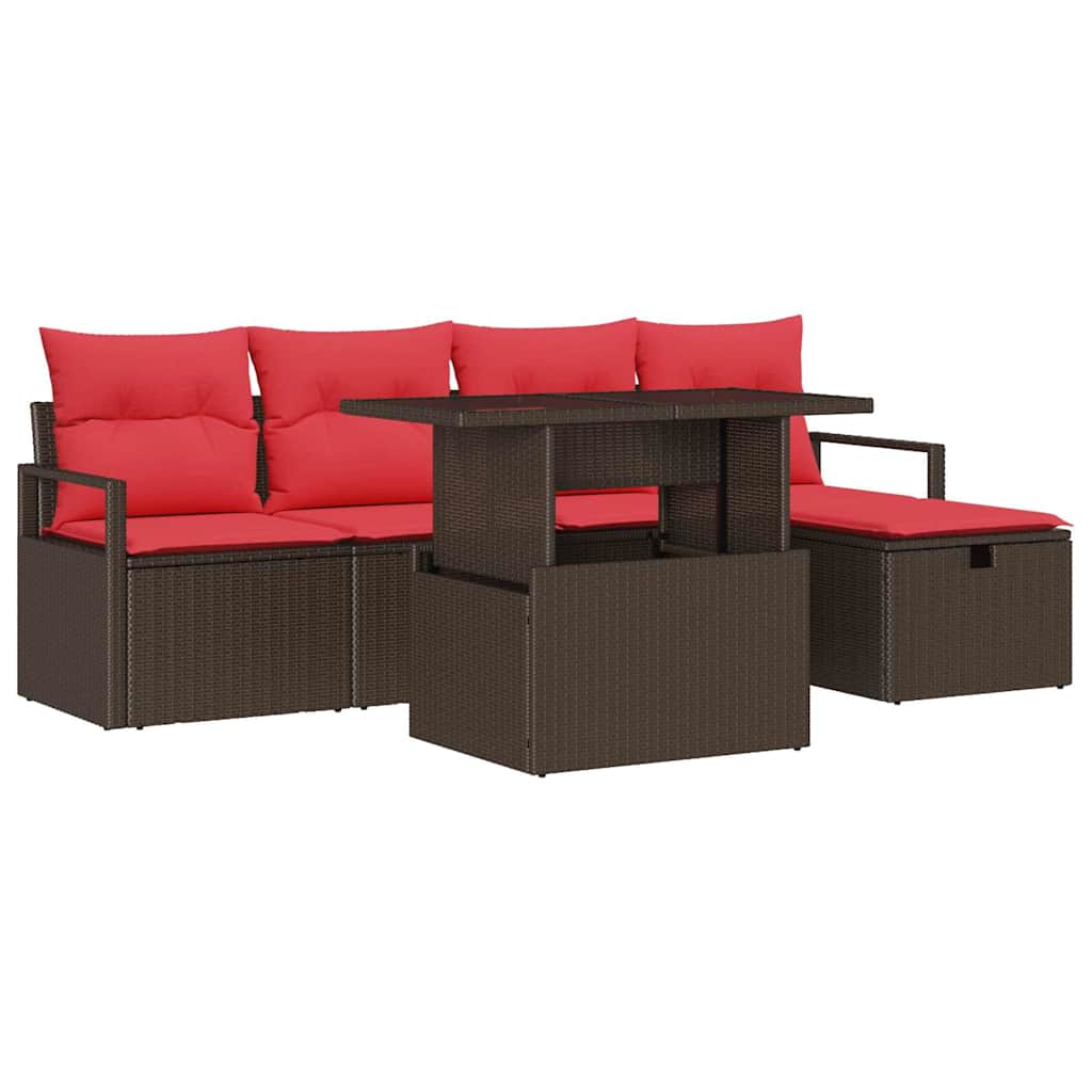 Garten-Sofa-Set Mit Kissen Mit Speicher 6 Pcs Poly Rattan
