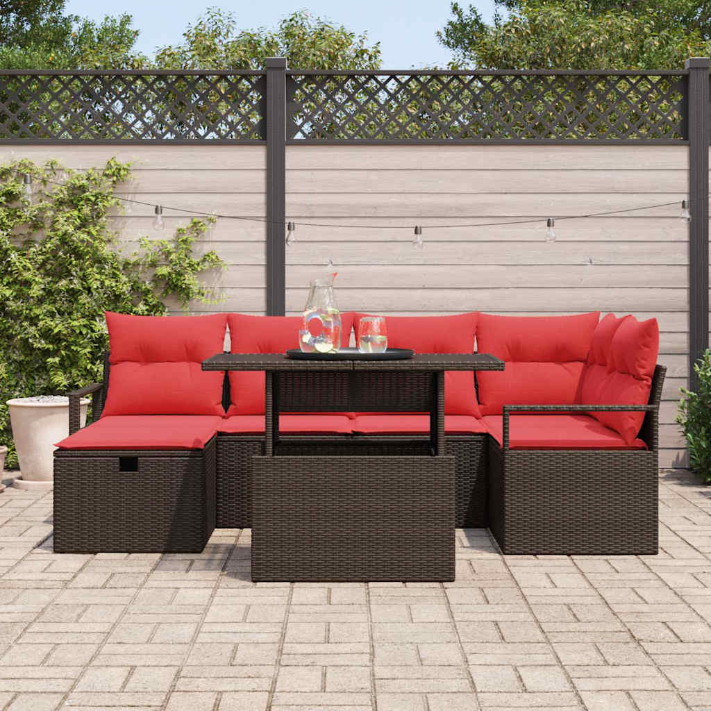Garten-Sofa-Set Mit Kissen Mit Speicher 7 Pcs Poly Rattan