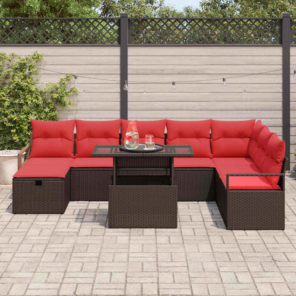 Garten-Sofa-Set Mit Kissen Mit Speicher 9 Pcs Poly Rattan