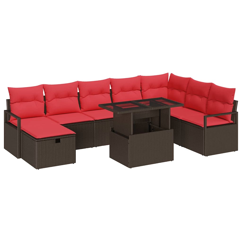 Garten-Sofa-Set Mit Kissen Mit Speicher 9 Pcs Poly Rattan