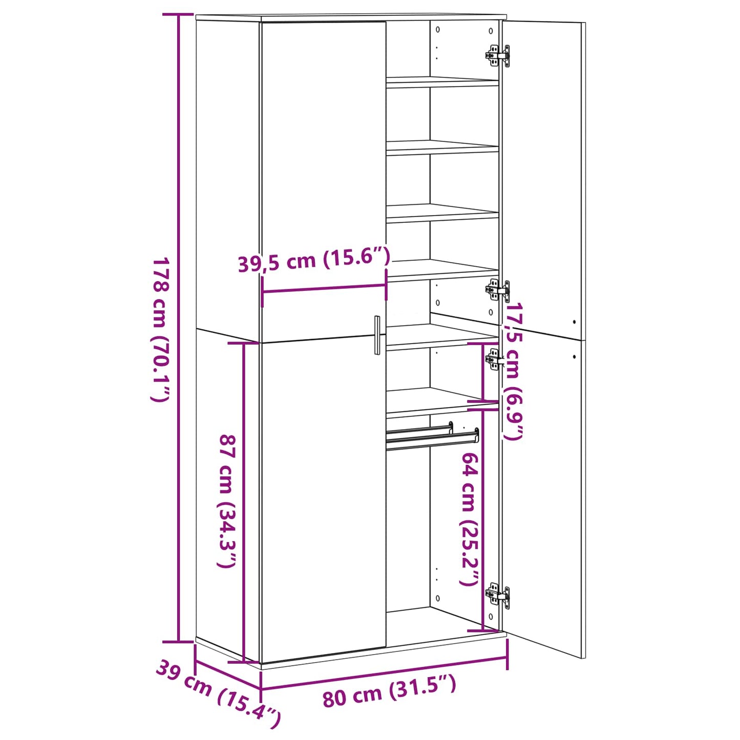Hochschrank 80 X 39 X 178 Cm Holzwerkstoff