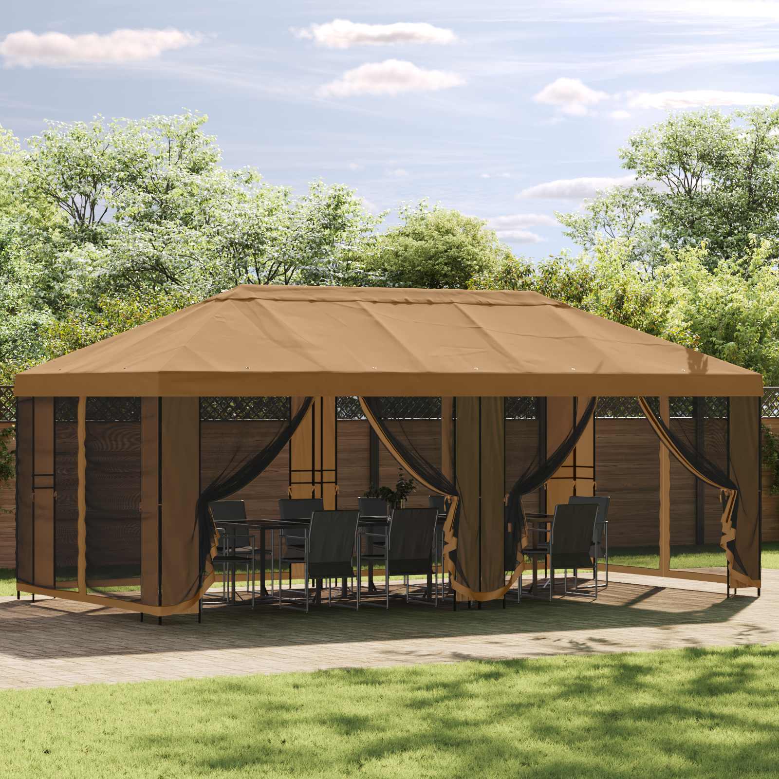 Pavillon Mit Seitenwänden 6 X 3 M Polyester Und Stahl 190