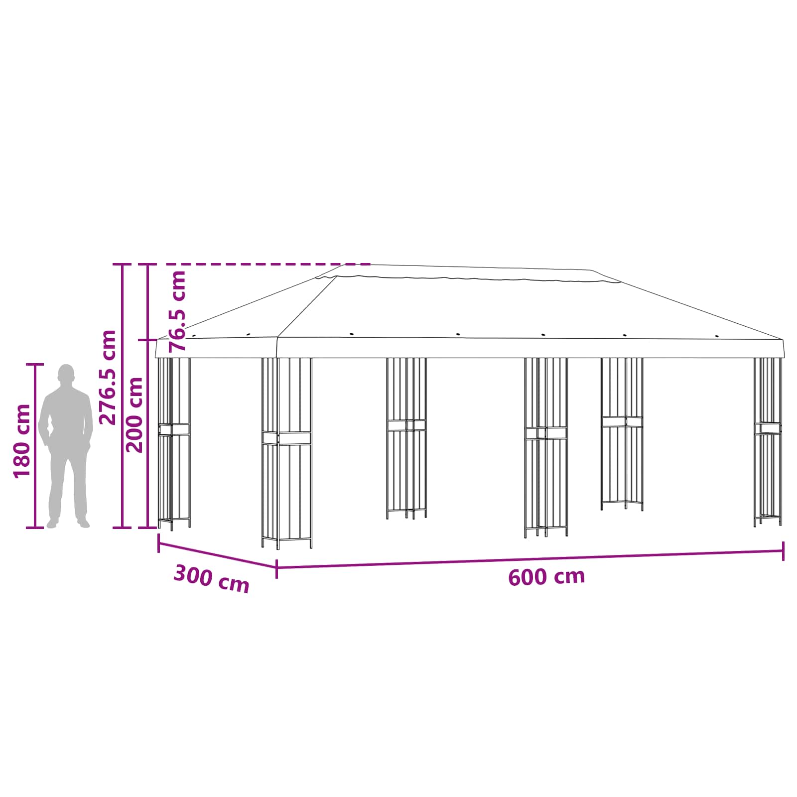 Pavillon Mit Seitenwänden 6 X 3 M Polyester Und Stahl 190