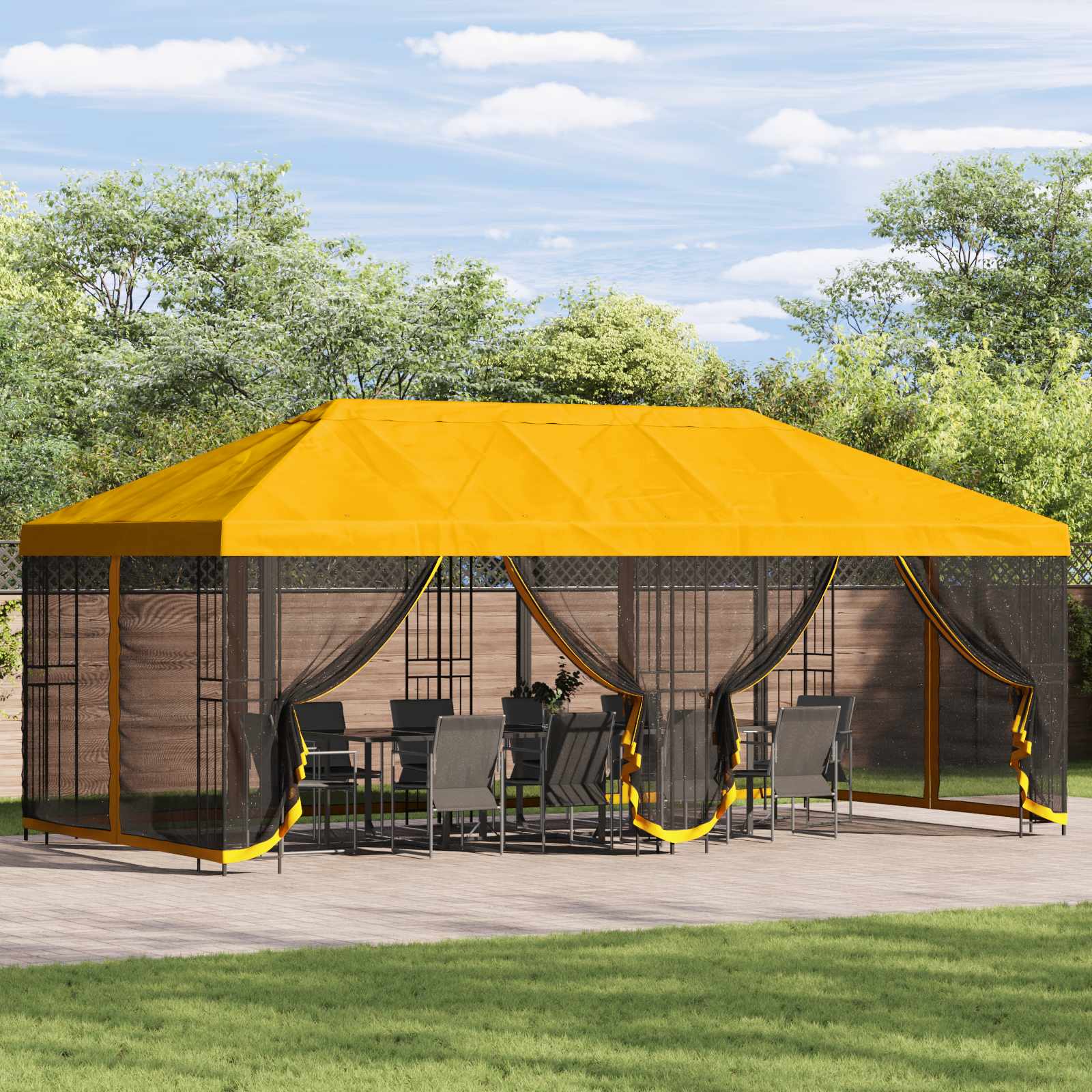 Pavillon Mit Seitenwänden 6 X 3 M Polyester Und Stahl 190