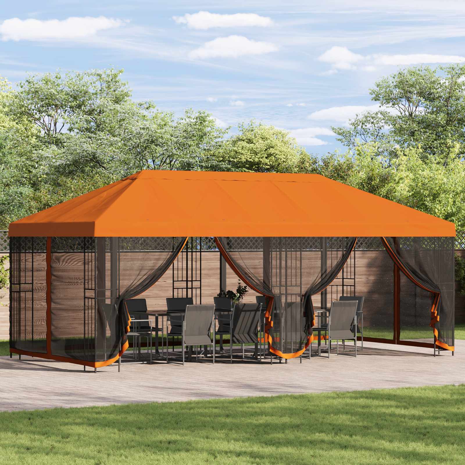 Pavillon Mit Seitenwänden 6 X 3 M Polyester Und Stahl 190